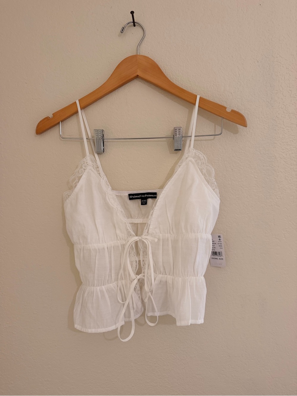 Pacsun White Lace-Trim Tie-Front Cami